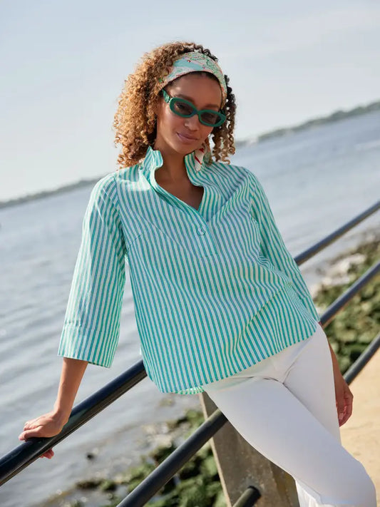 Effie Blouse Turquoise Stripe