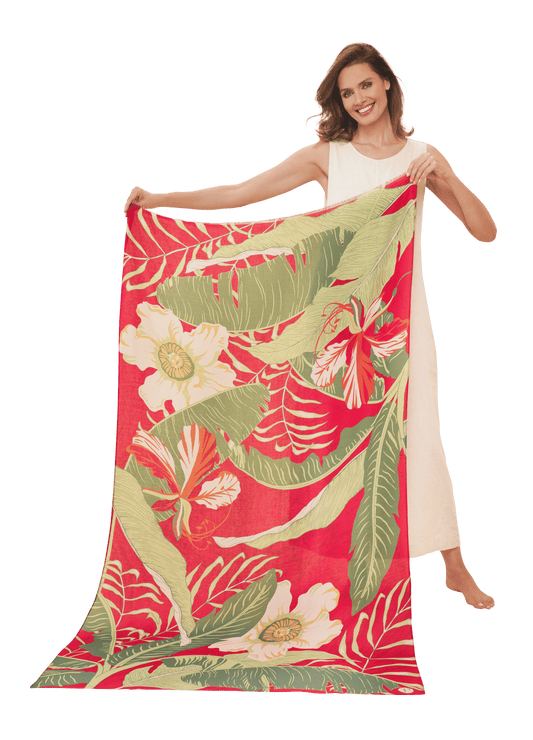 Printed Delicate Tropical Scarf - Dark Rose