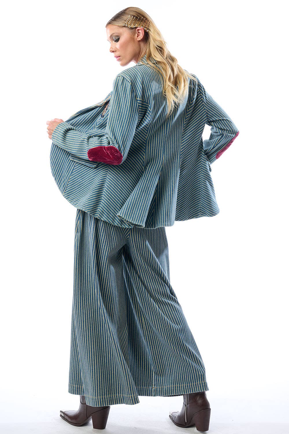 Adela Stripe Denim Blazer