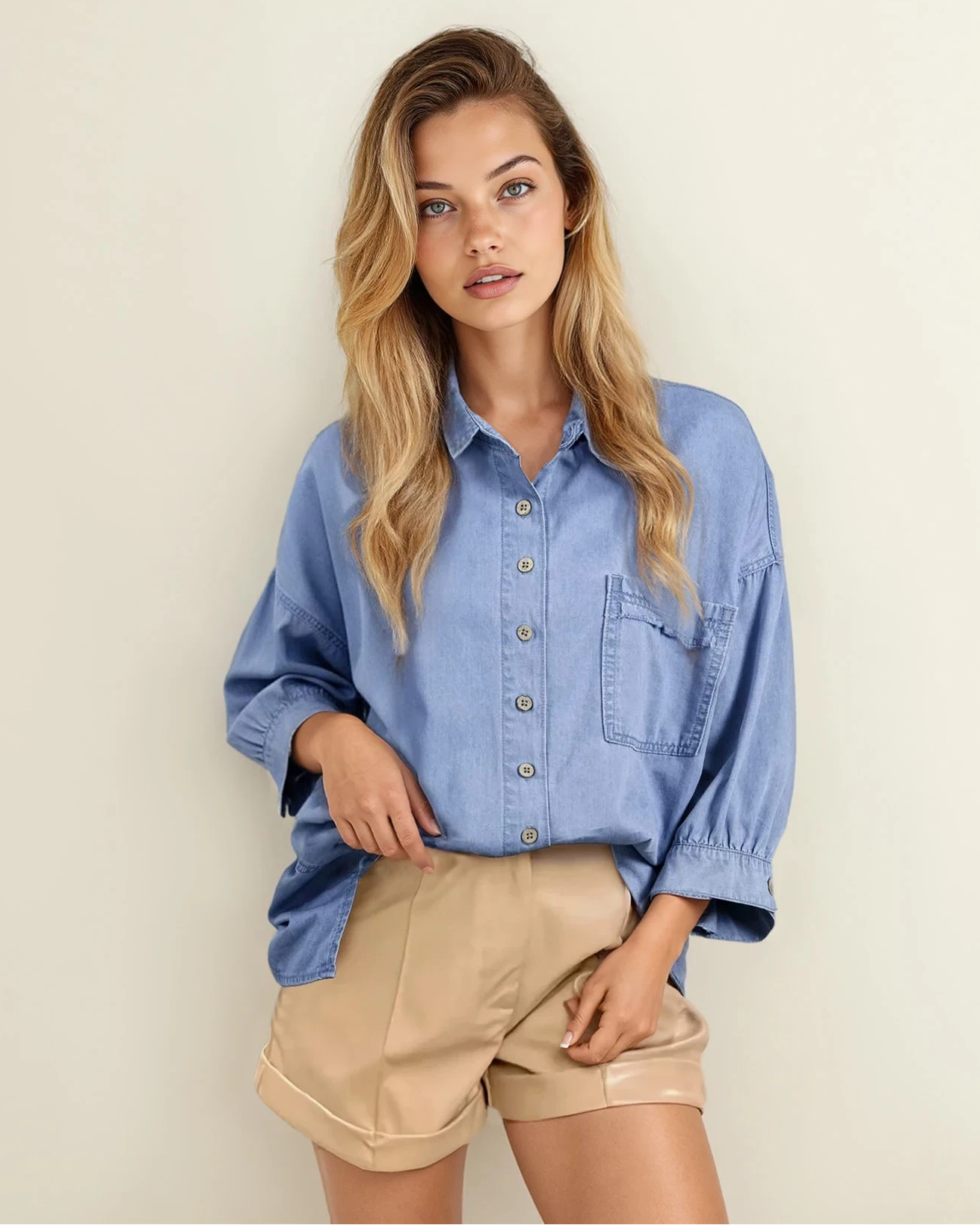 Blake Myosotis Chambray Shirt | Washed Drop Shoulder Top