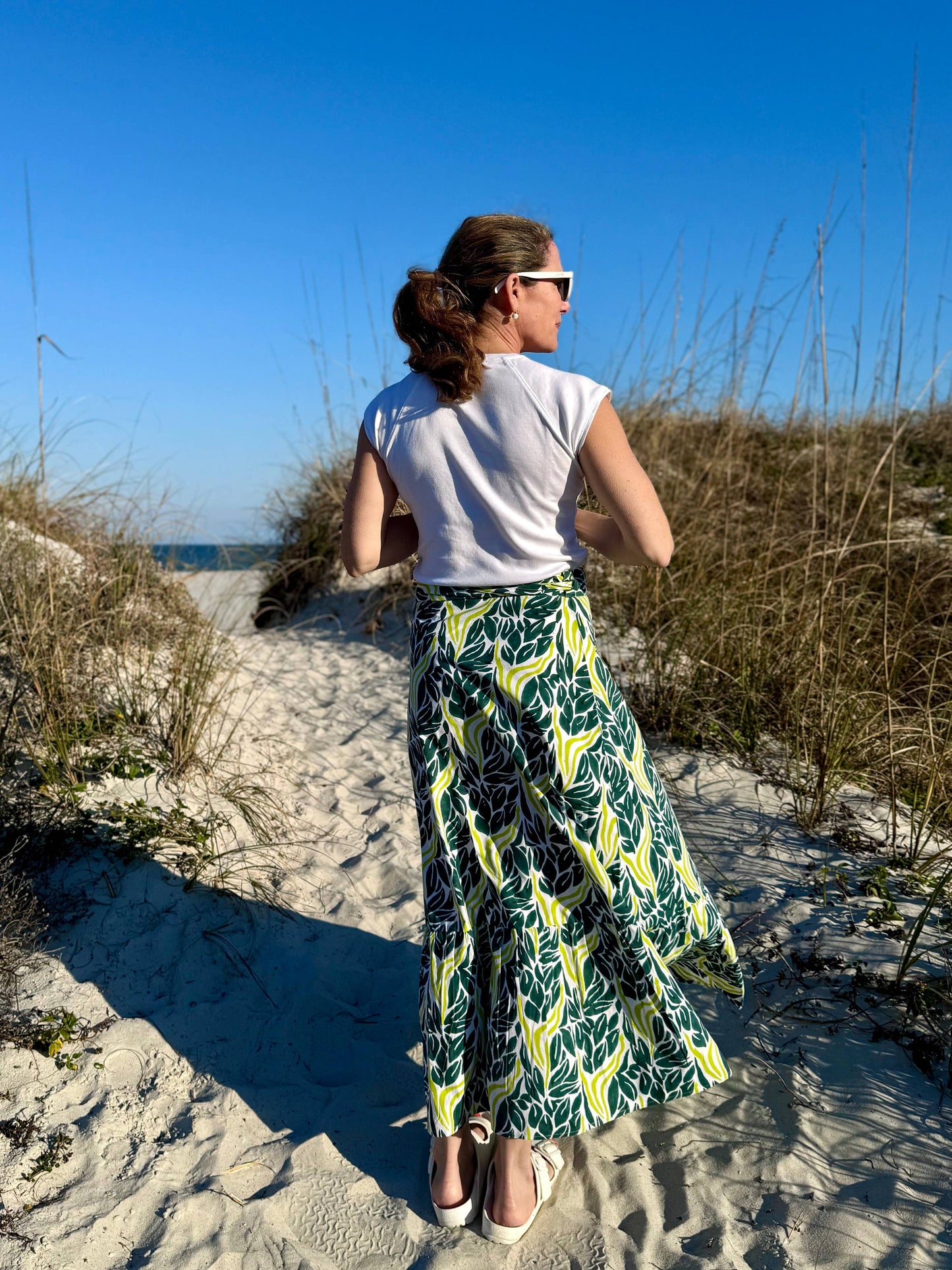 Chartreuse Snake Maxi Ruffle Wrap Skirt