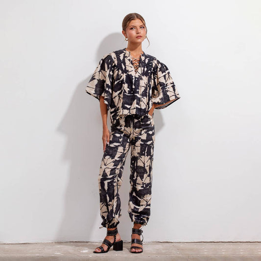 ISA CUT PANT BLACK BATIK LINEN