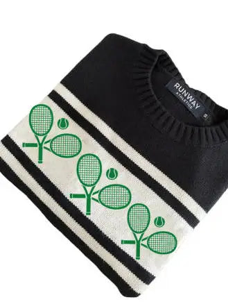 Tennis Sweater - Navy/Green Racquets