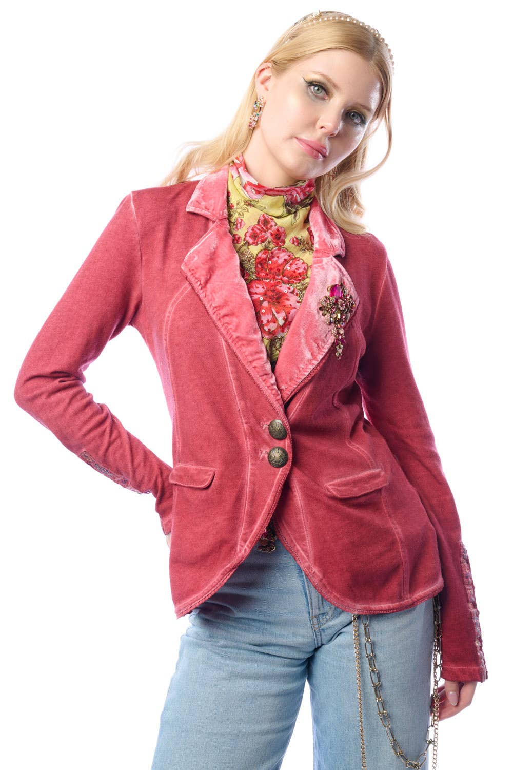 Colonel Red Velvet Jacket | Pinstripe Blazer | French Terry