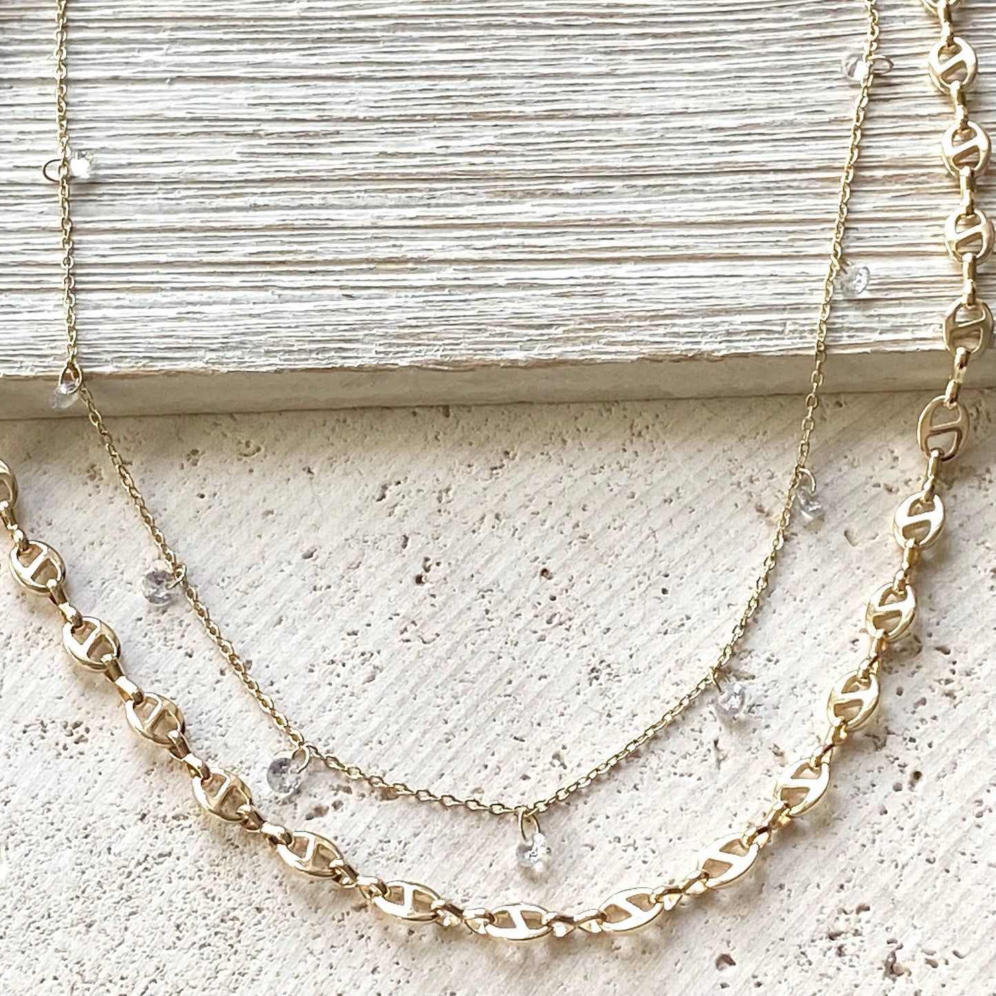 Layering necklace crystal bean chain 