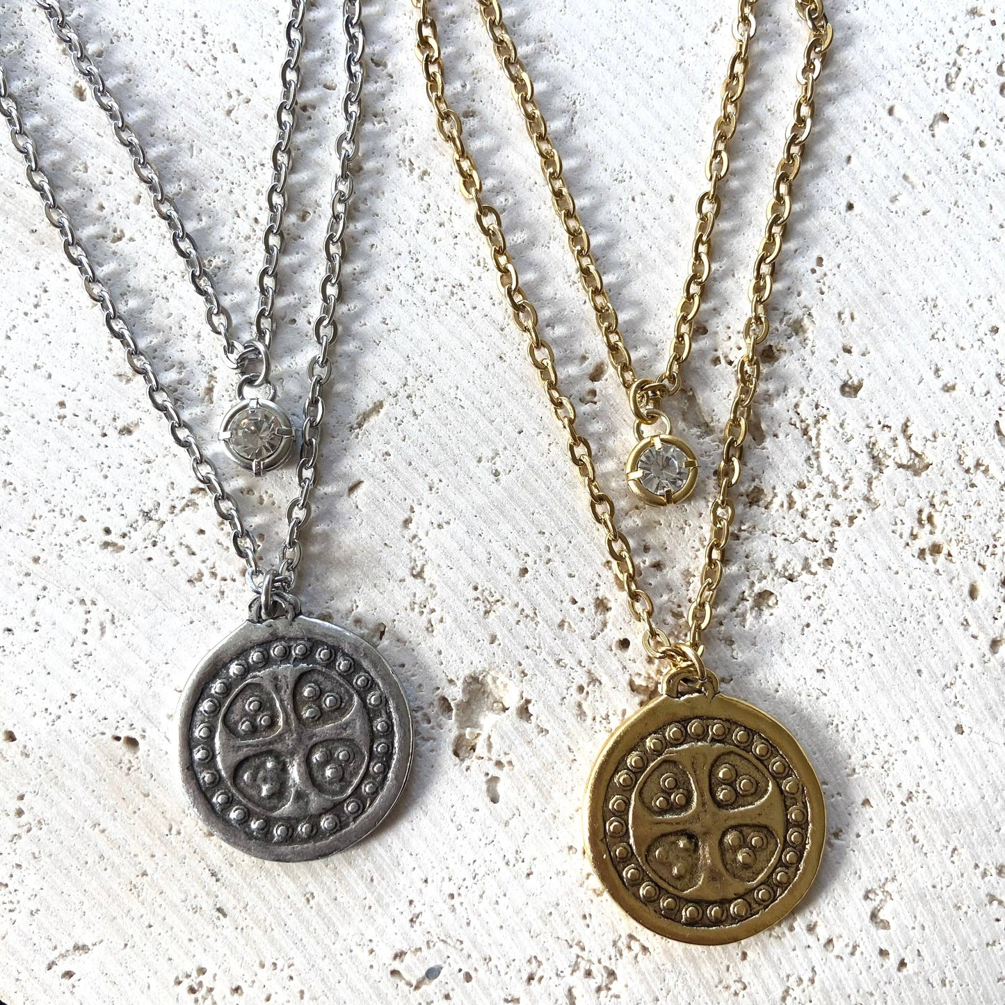 Layered necklace relic non tarnishing jewelry vintage cross