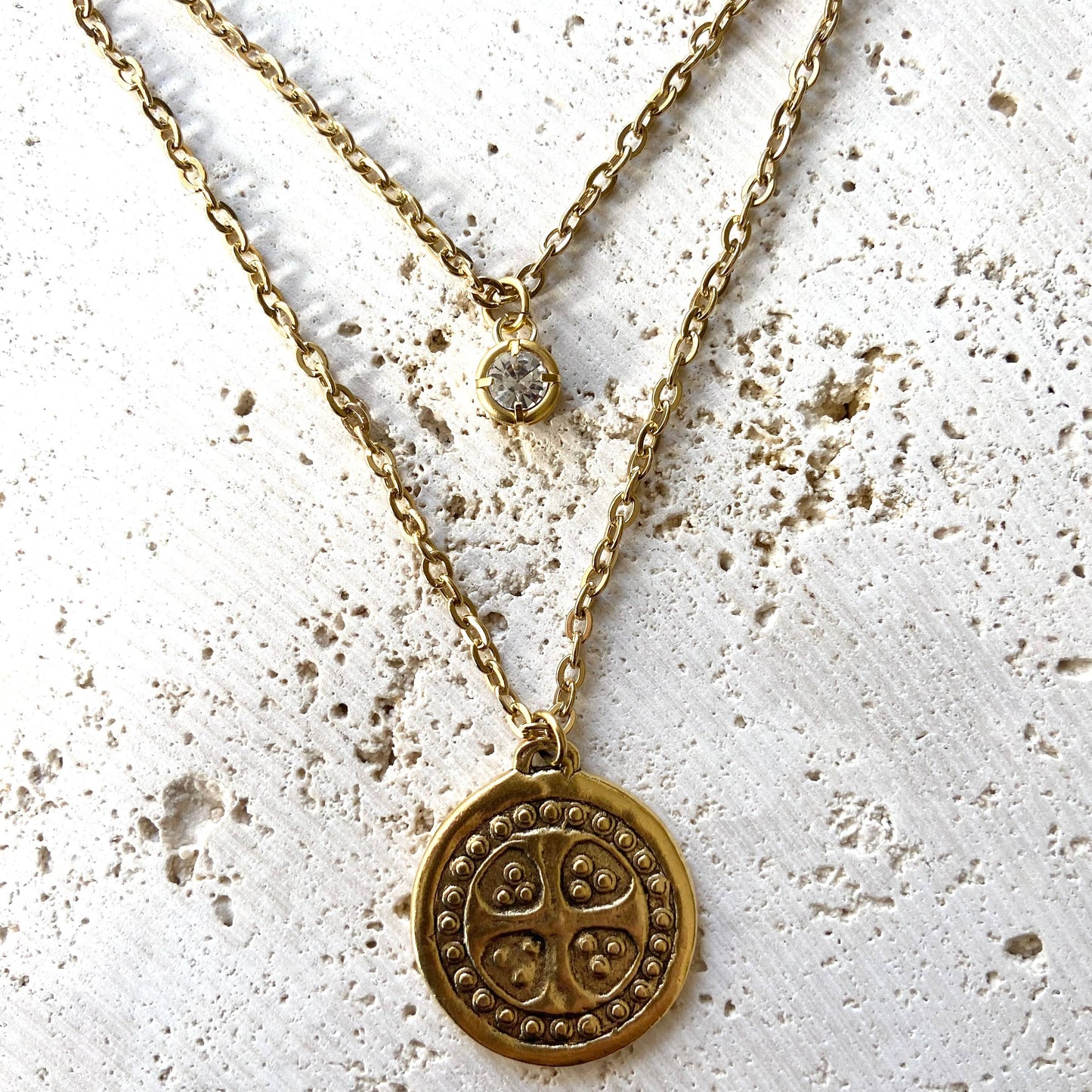 Layered necklace relic non tarnishing jewelry vintage cross