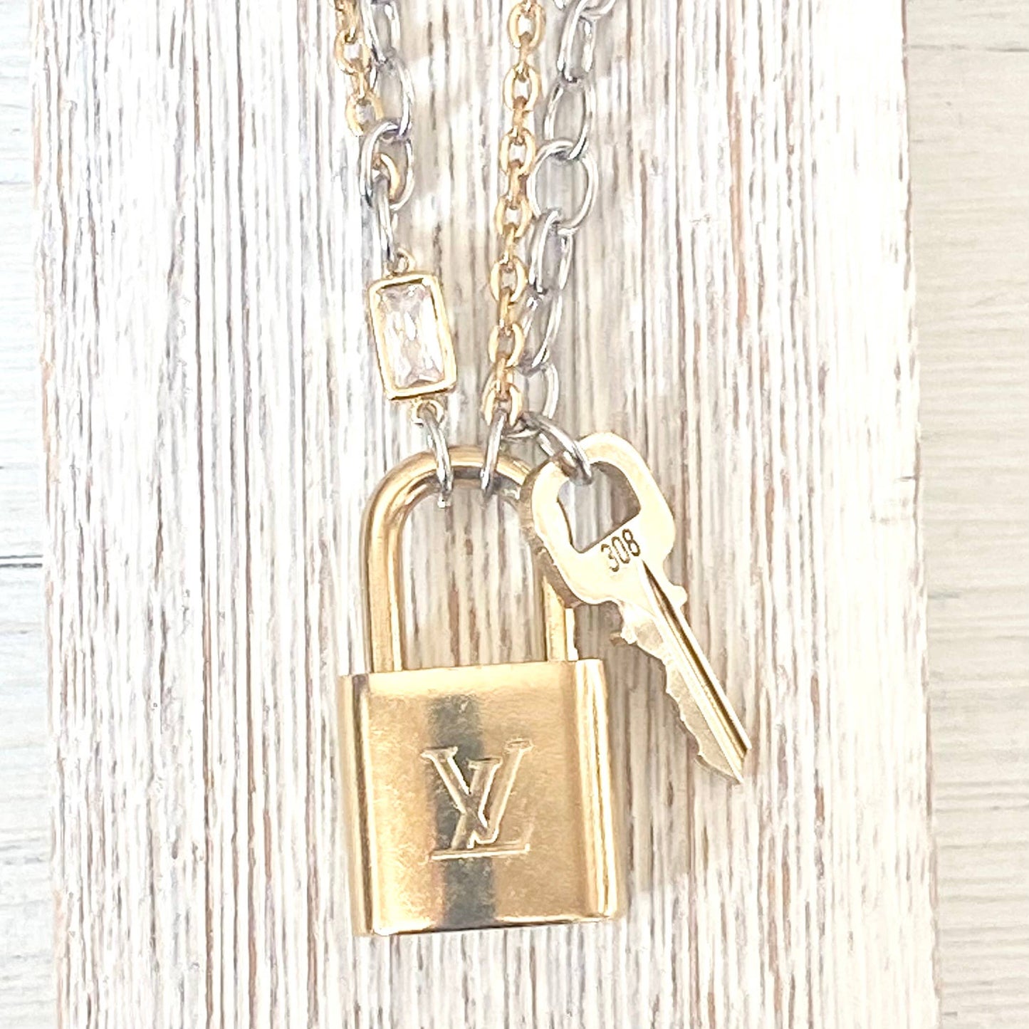 Louis Vuitton - lock necklace repurposed upcycled LV