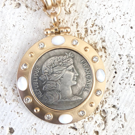 French coin necklace medallion jewelry