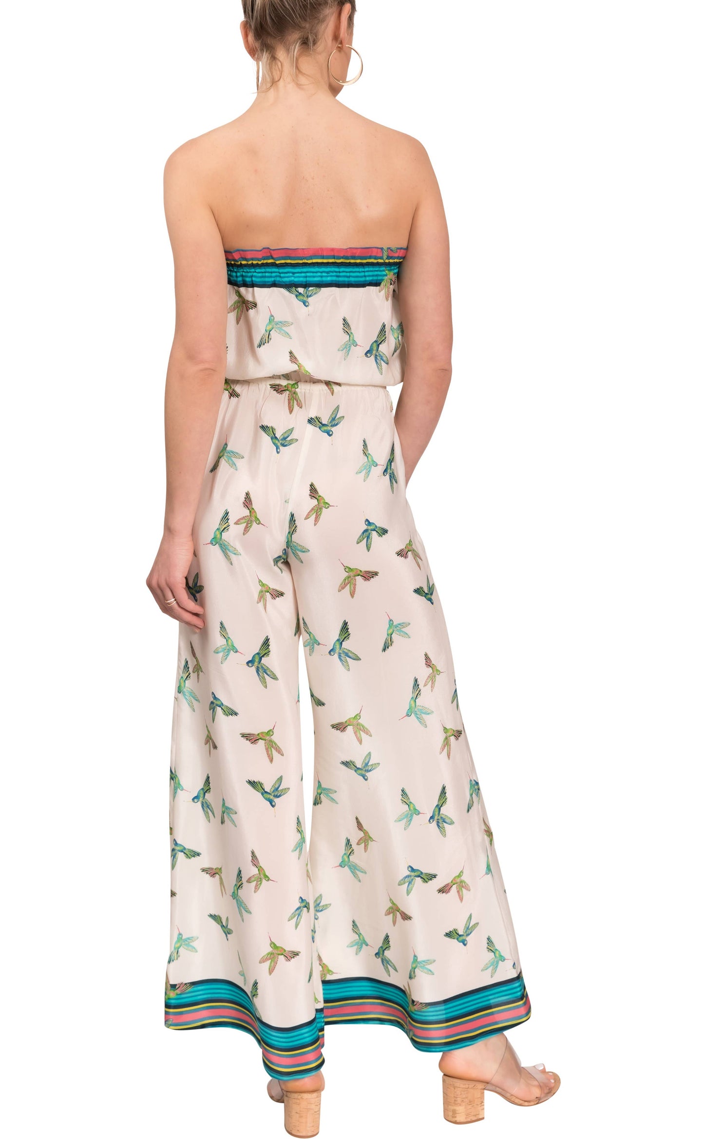 Eileen Jumpsuit - Turquoise Hummingbirds Silk