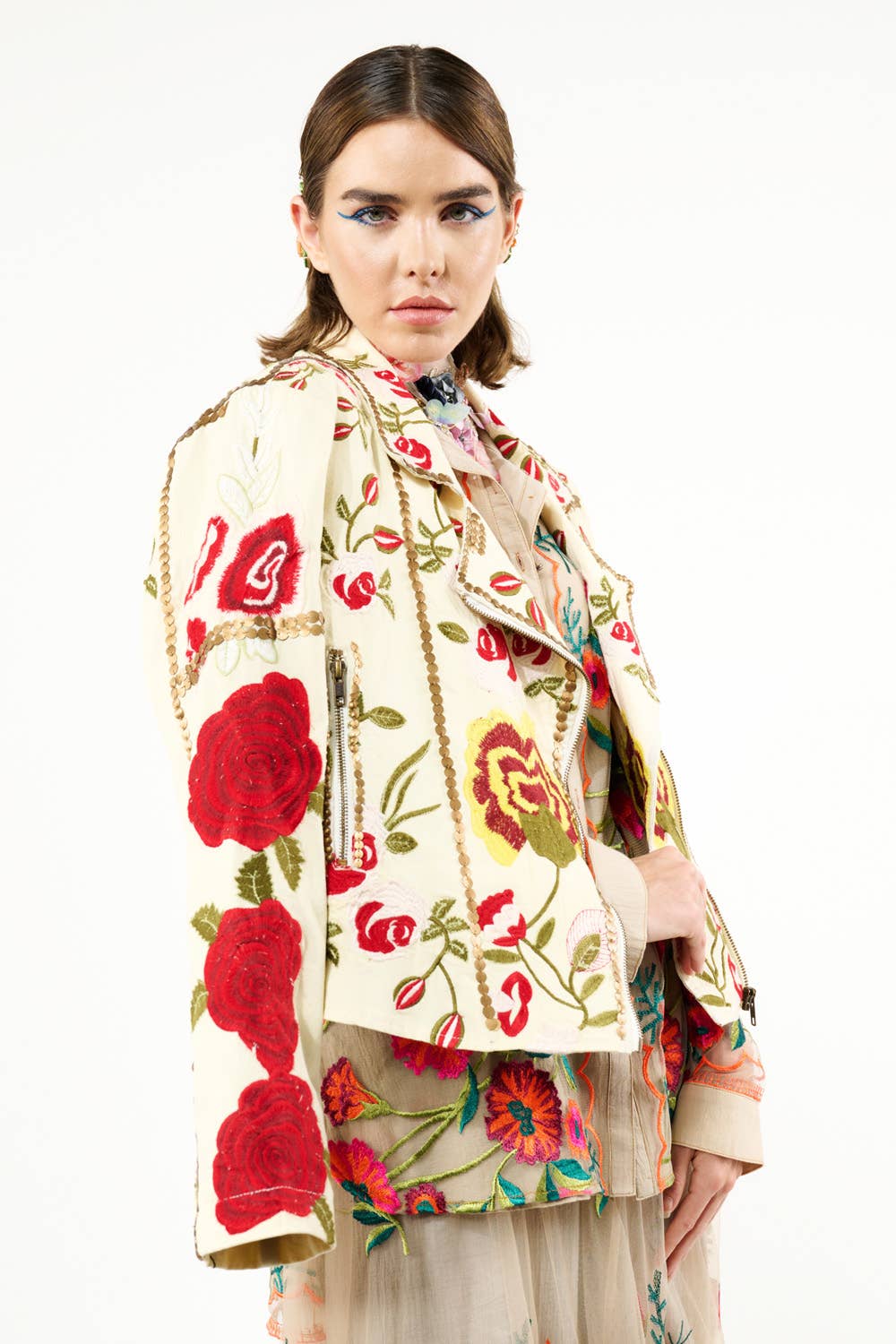 Carmen Embroidered Denim Motorcycle Jacket