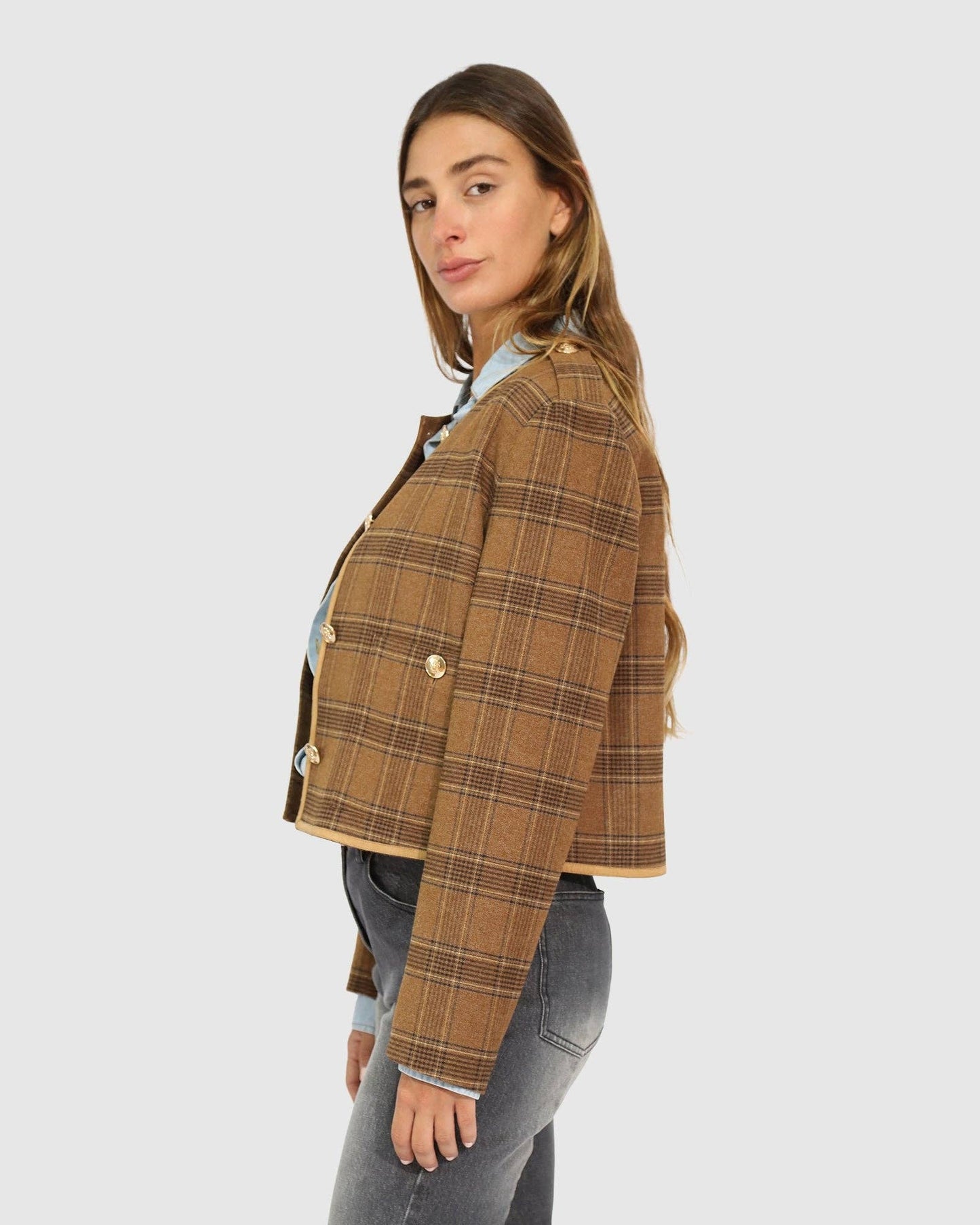 Dynasty Boxy Paisley Jacket - Caramel/Black Check