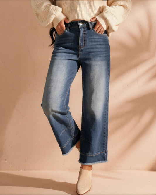 Charlie Chic Seam Detail Raw Hem Ankle Length Jeans