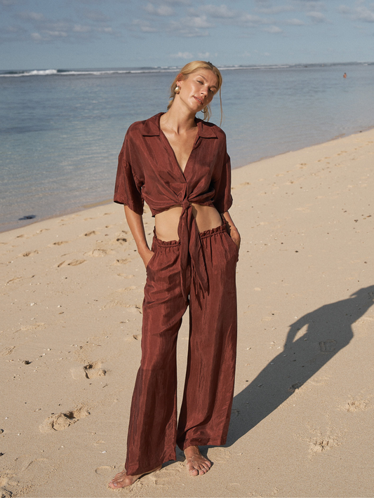 Lucid Flow Tie Pants - Burgundy