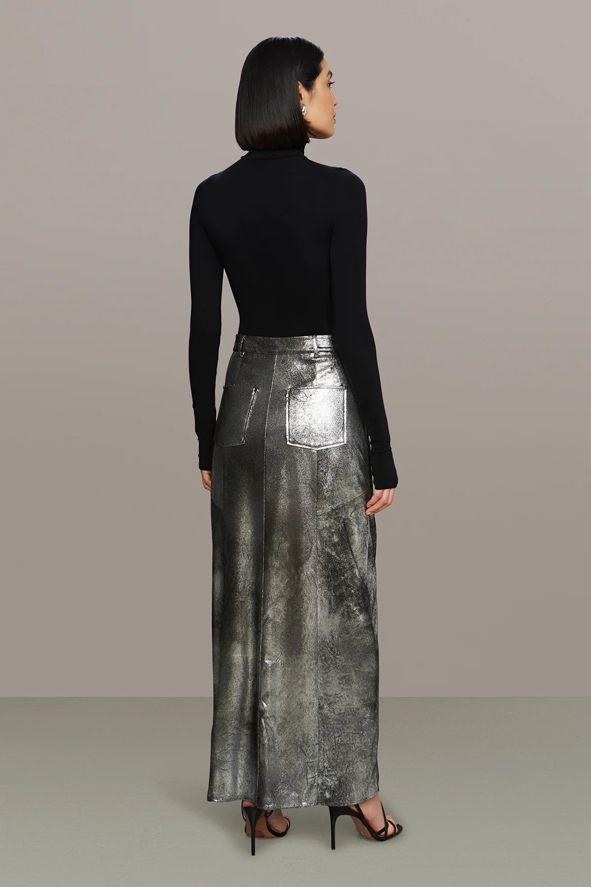 Midi Leather Skirt in Chrome