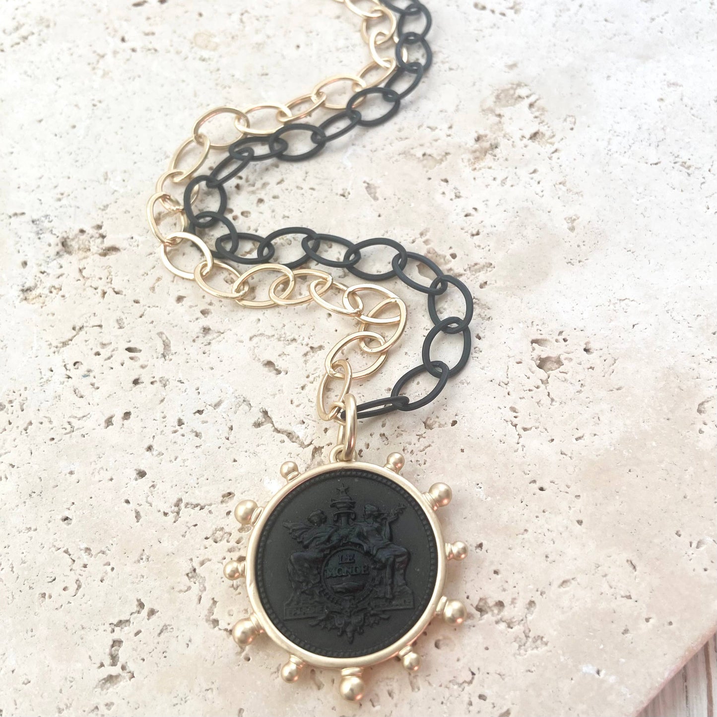 Coin necklace mixed metal jewelry
