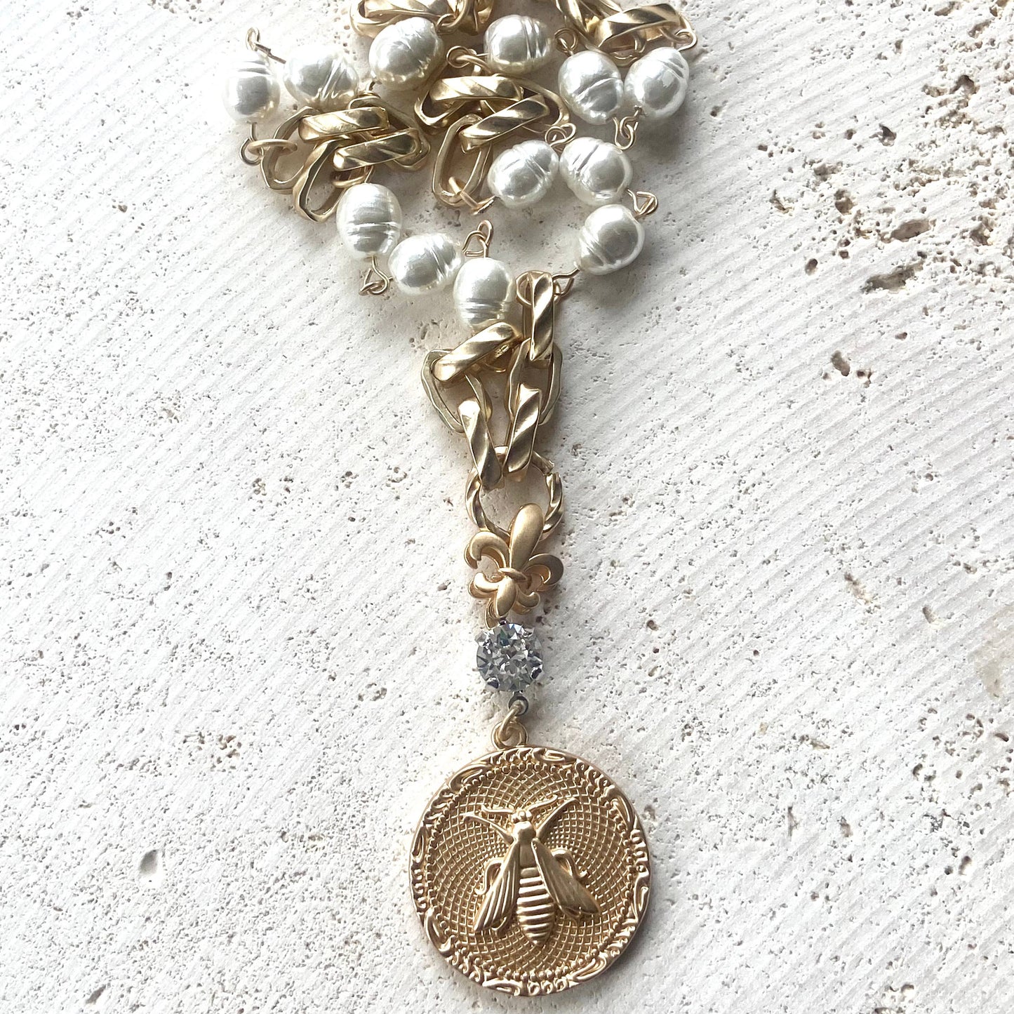 French bee coin necklace modern vintage jewelry boutique 