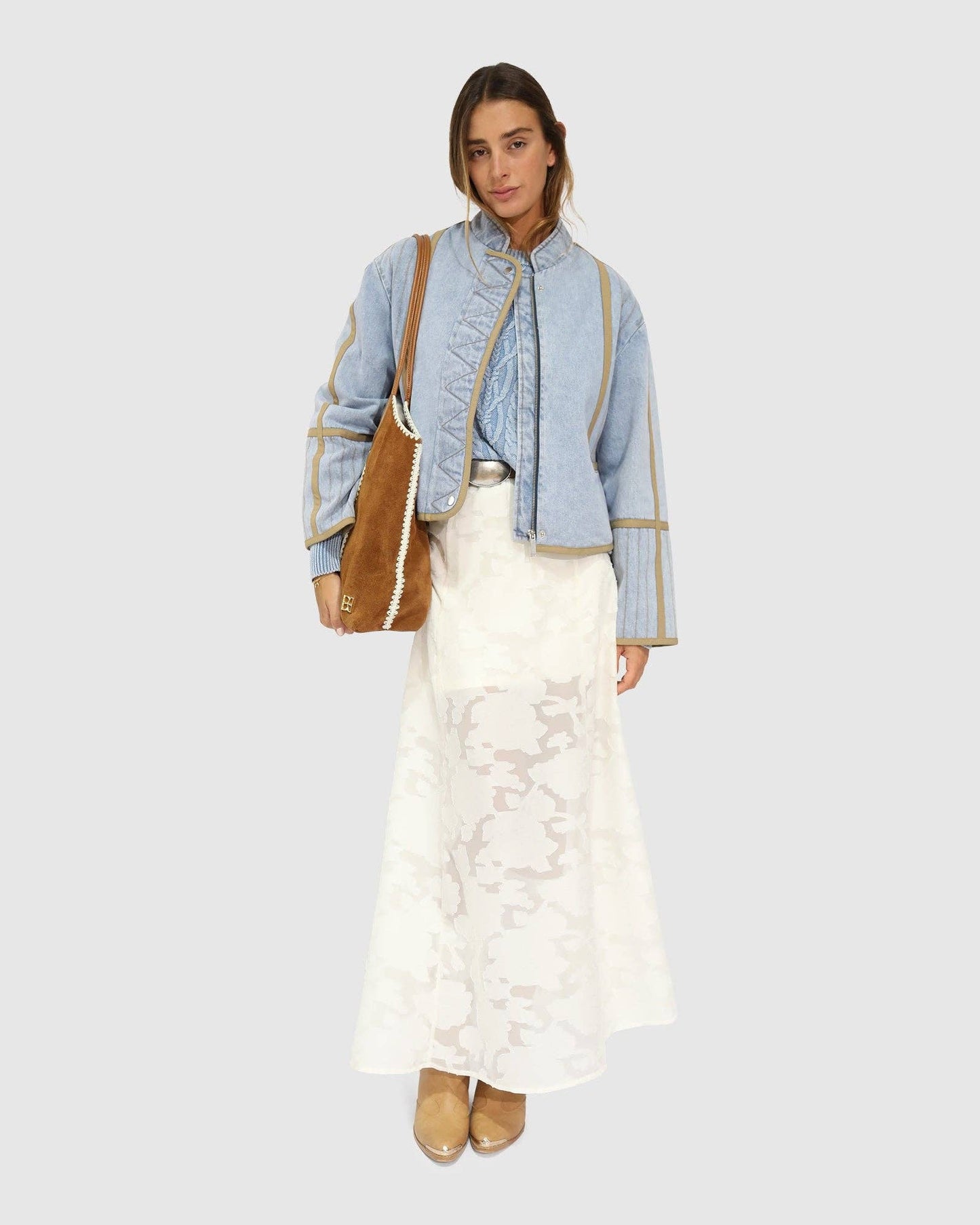 Free And Forward Quilted Denim Jacket - Light Denim Wash