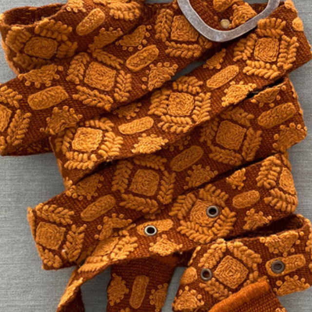 Terracotta Embroidered Wool Belt