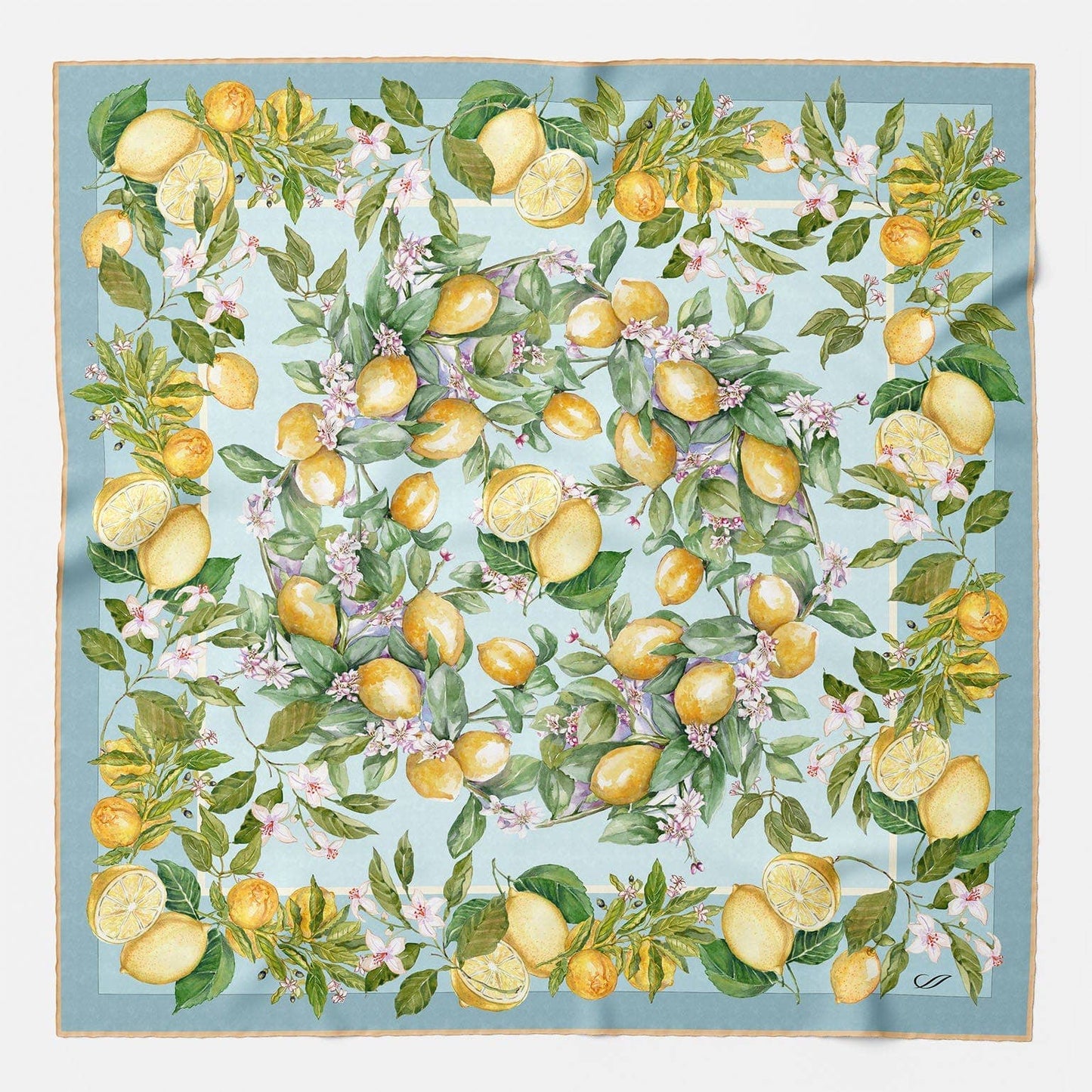 Limoni Fioriti - Silk Foulard - Sky Blue