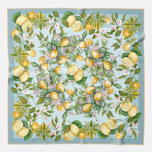 Limoni Fioriti - Silk Foulard - Sky Blue