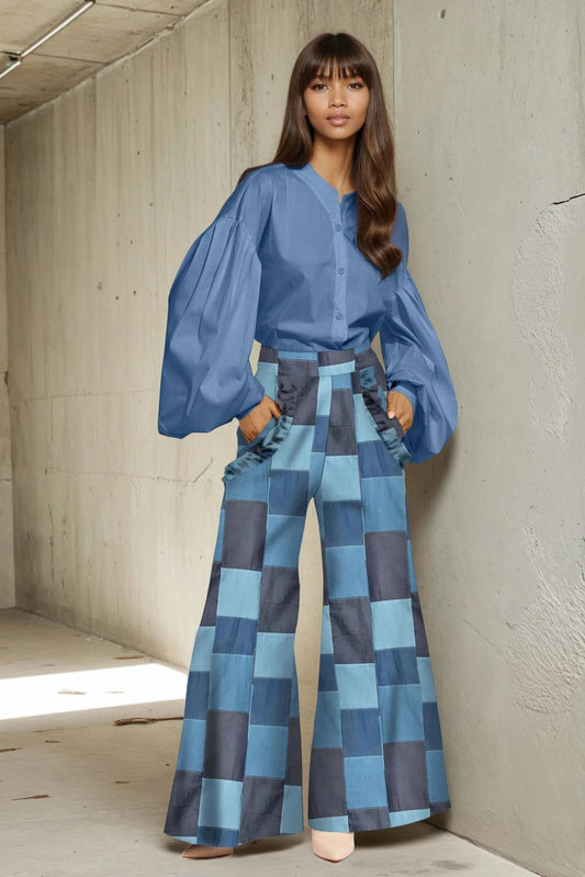Livie Western Pants - Denim Patchwork