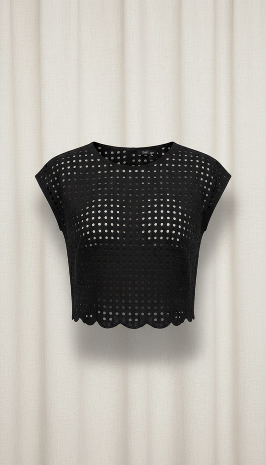 Shadow Black Eyelet Crop Top