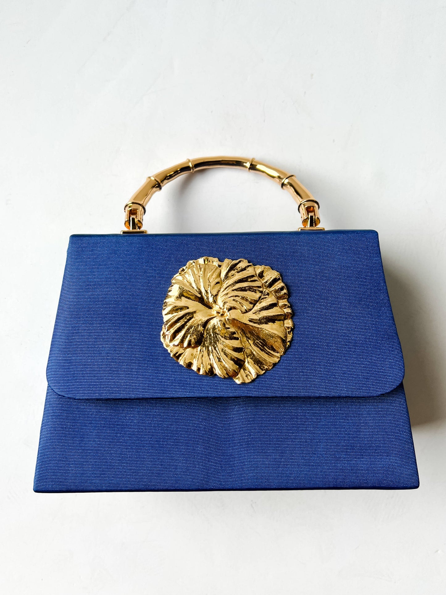 Navy Faille Lulu with Gold Bamboo Handle