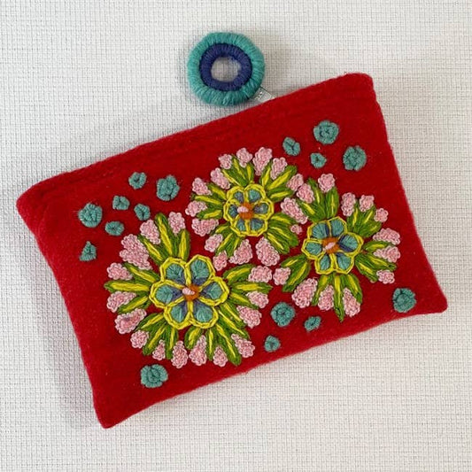 Floral Fireworks Embroidered Wool Pouch