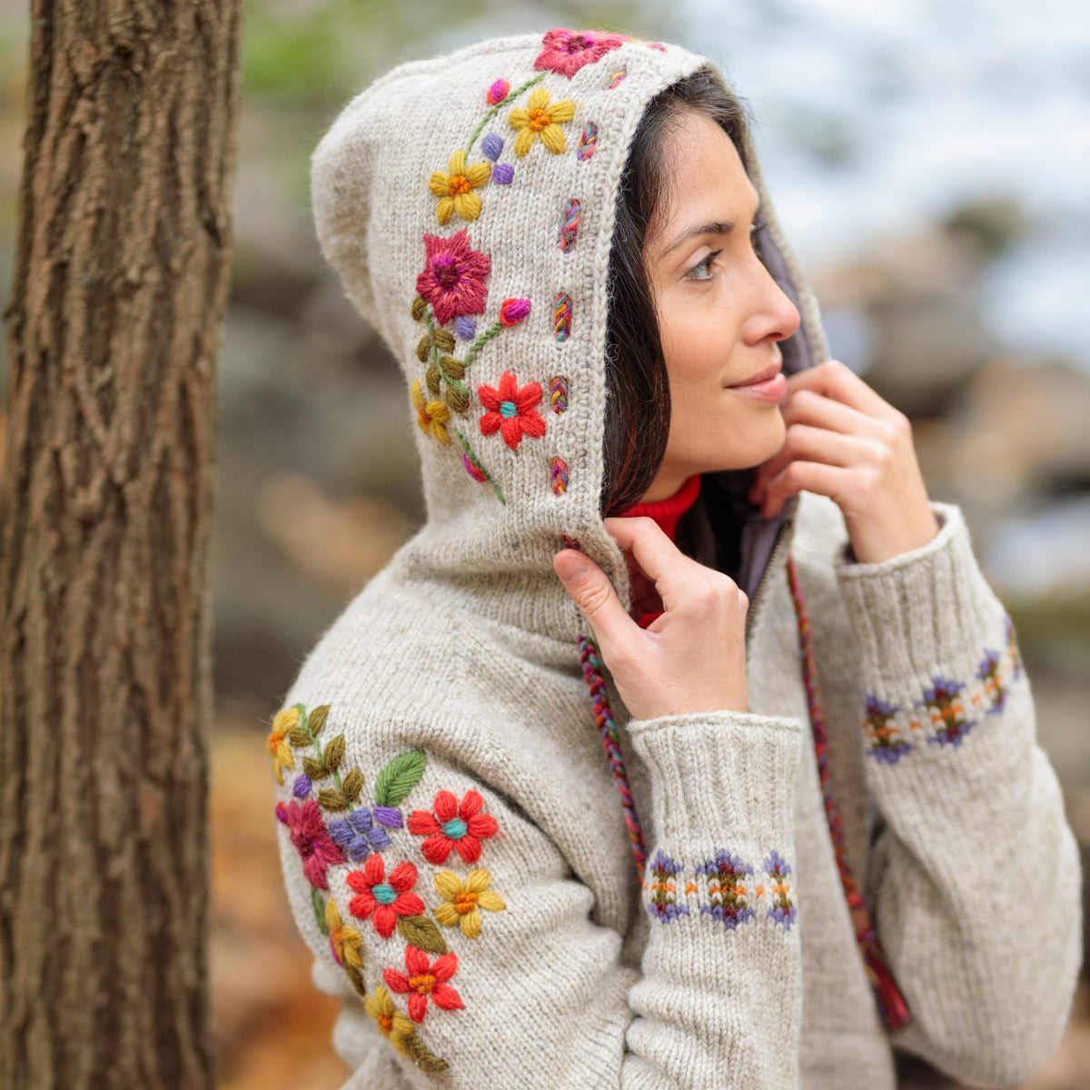 Wildflower Wool Zip Hoodie Sweater – Embroidered Knit Jacket