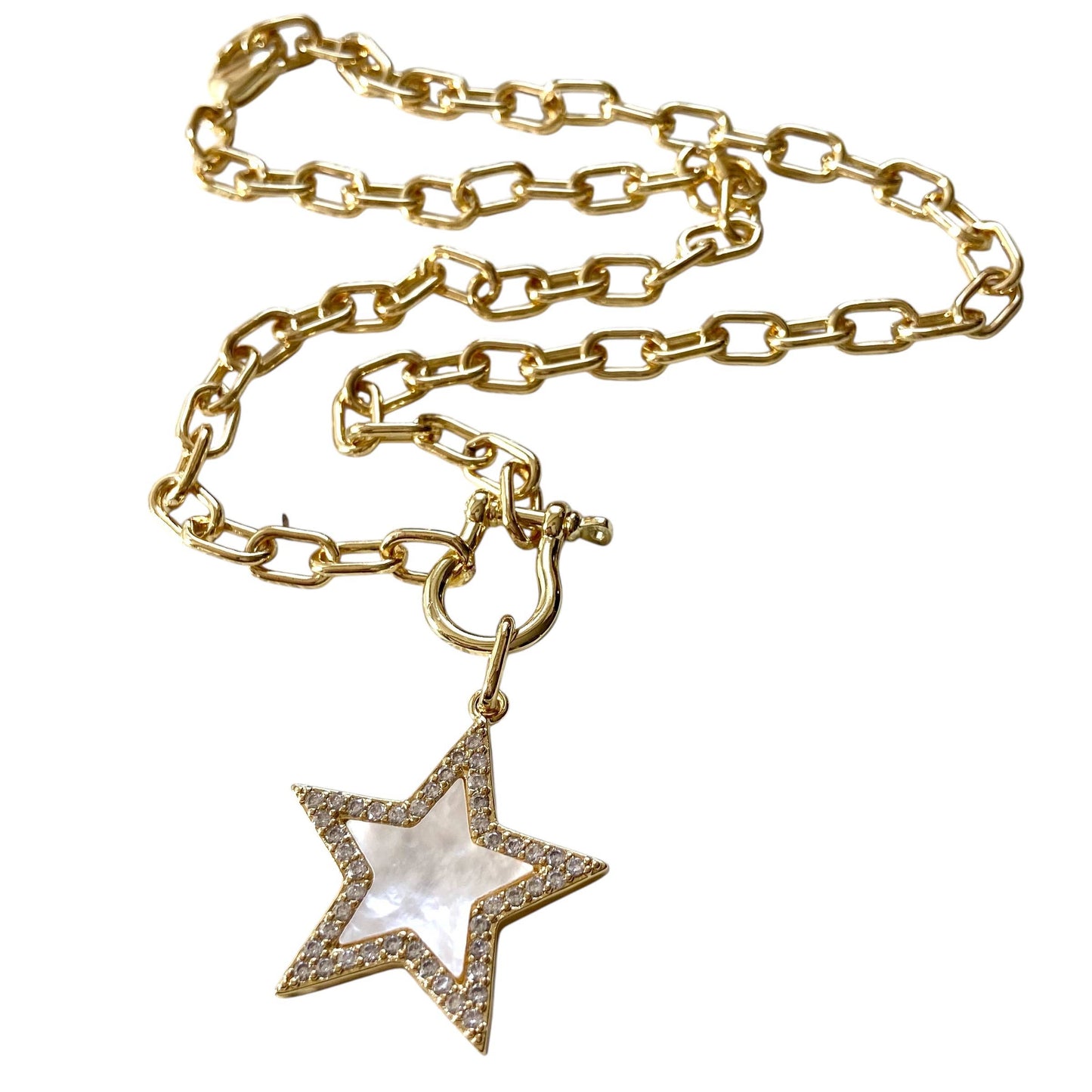 Mother of pearl star pendant necklace - Gold chunky chain