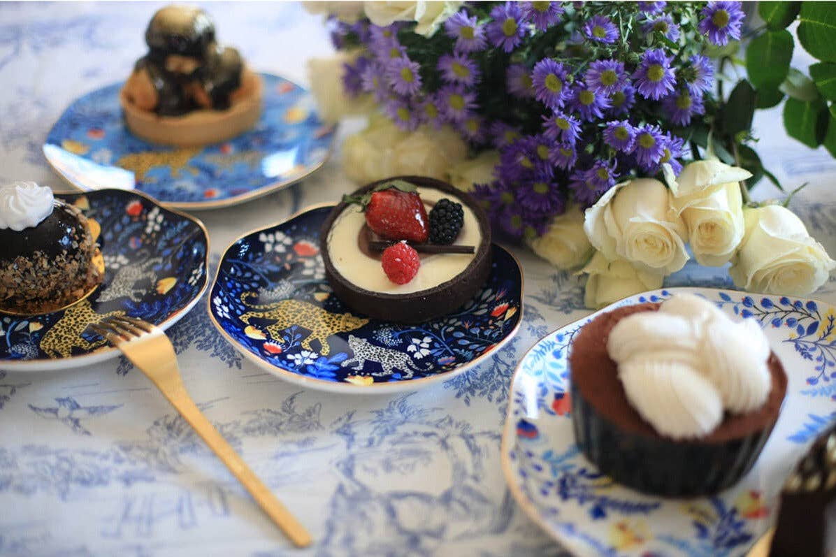 Amazon Rainforest Bone China Plates In Blue, Set Of Three