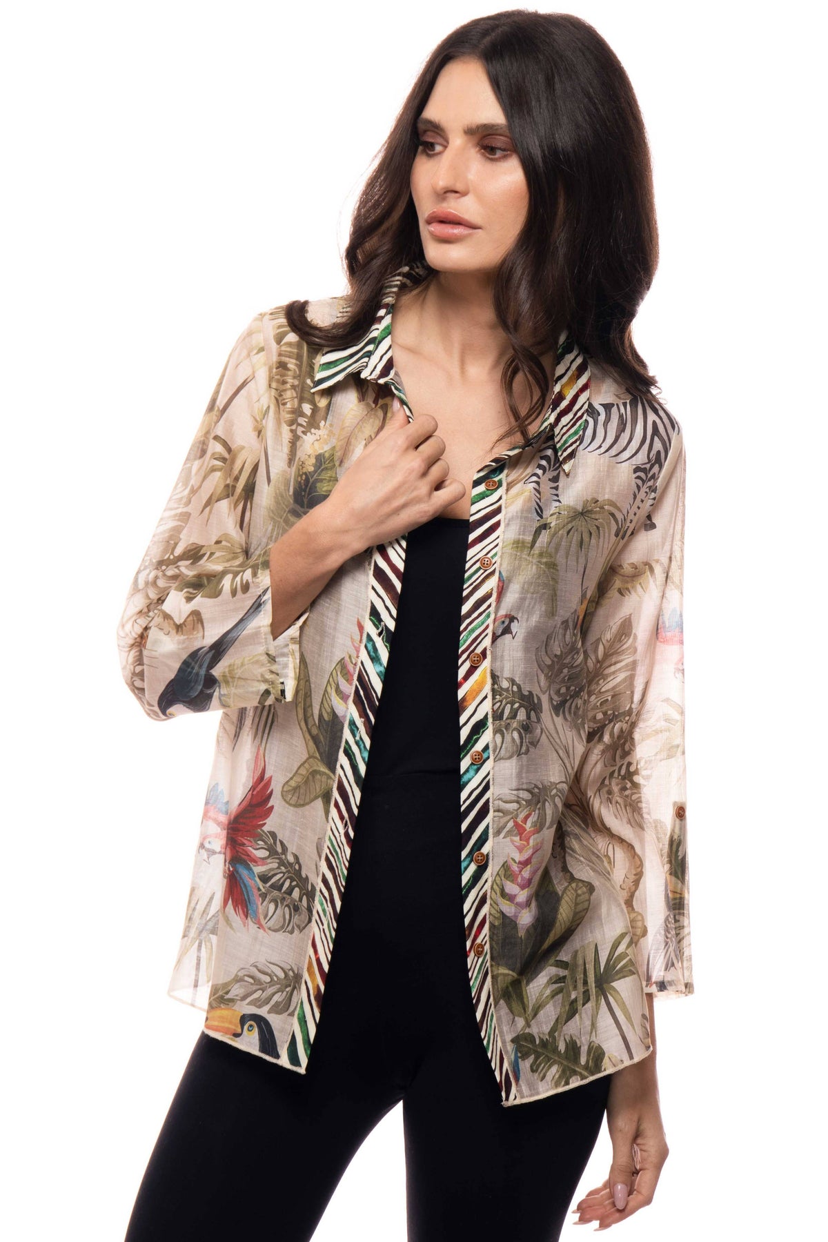 Printed Button-Down Tunic Top