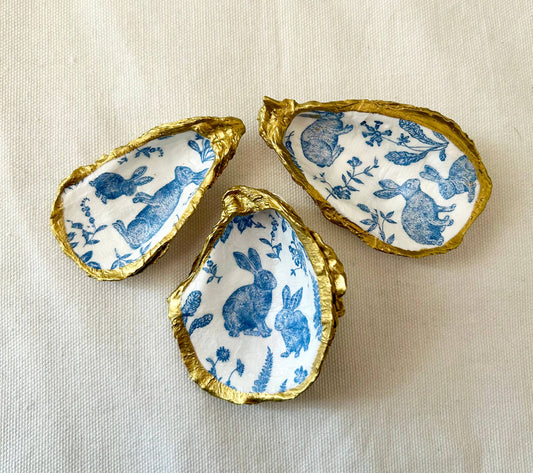 Blue Bunny Oyster Shell Jewelry Dish