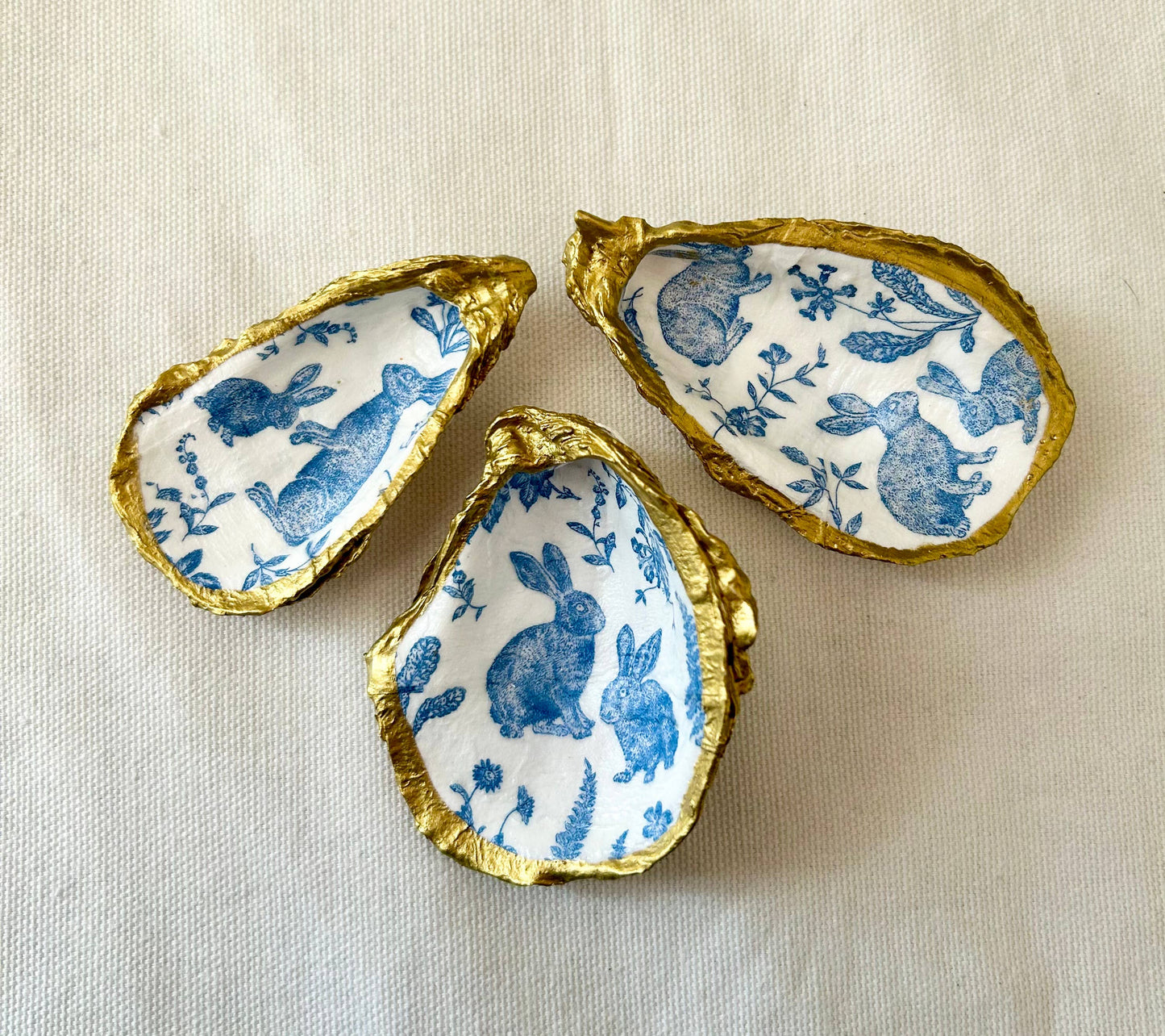 Blue Bunny Oyster Shell Jewelry Dish