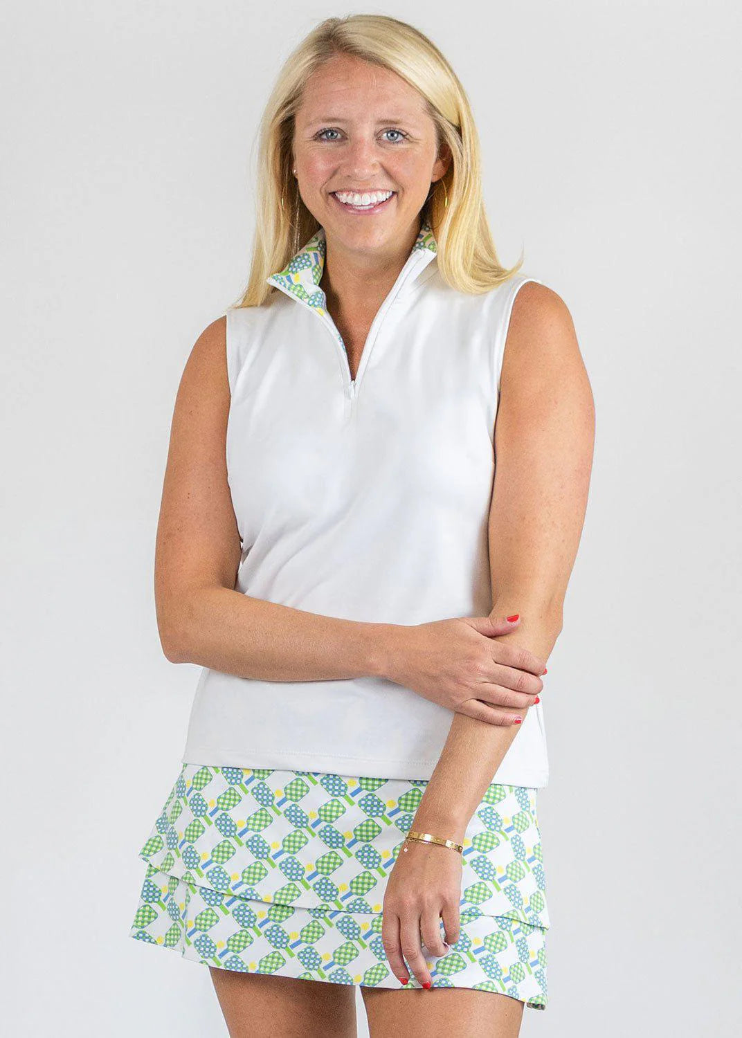 Britt Top Sleeveless - White/Let's Play Pickleball