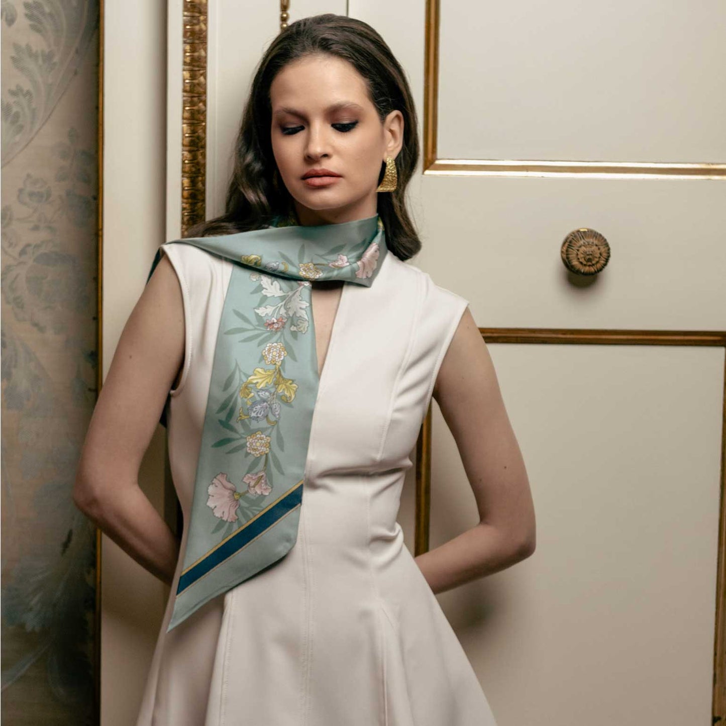 Sabrina - Skinny Silk Scarf - Pale Aqua