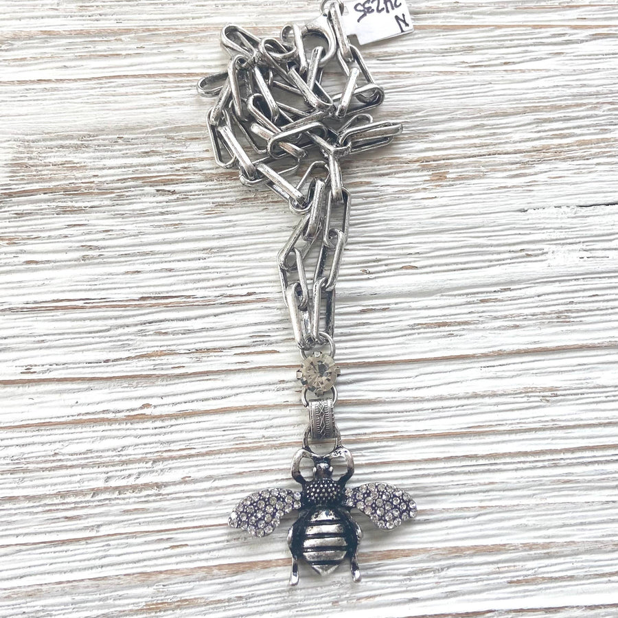 Bee silver crystal necklace 