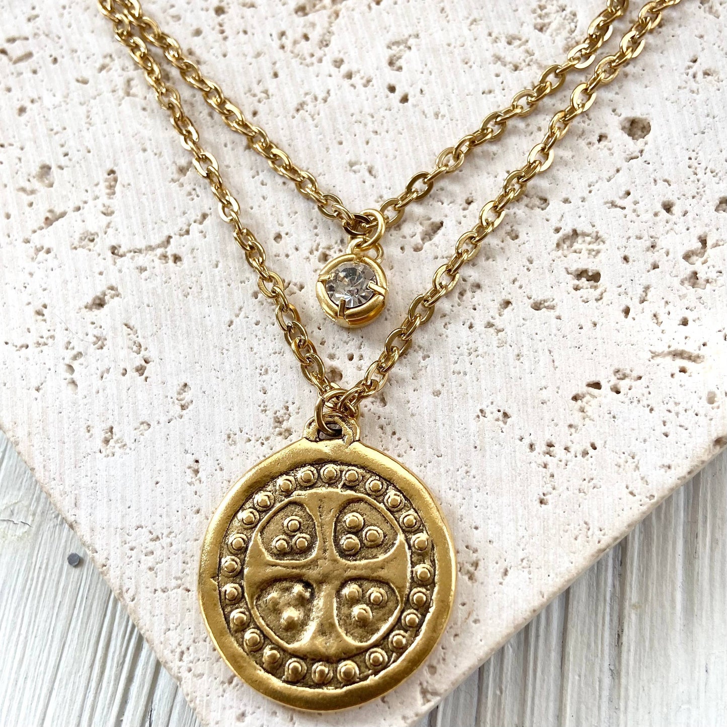 Layered necklace relic non tarnishing jewelry vintage cross