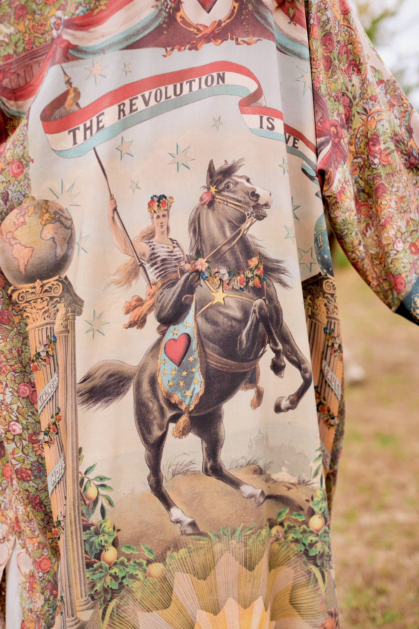 Love Revolution Opera Duster Kimono Robe w/ horse & florals