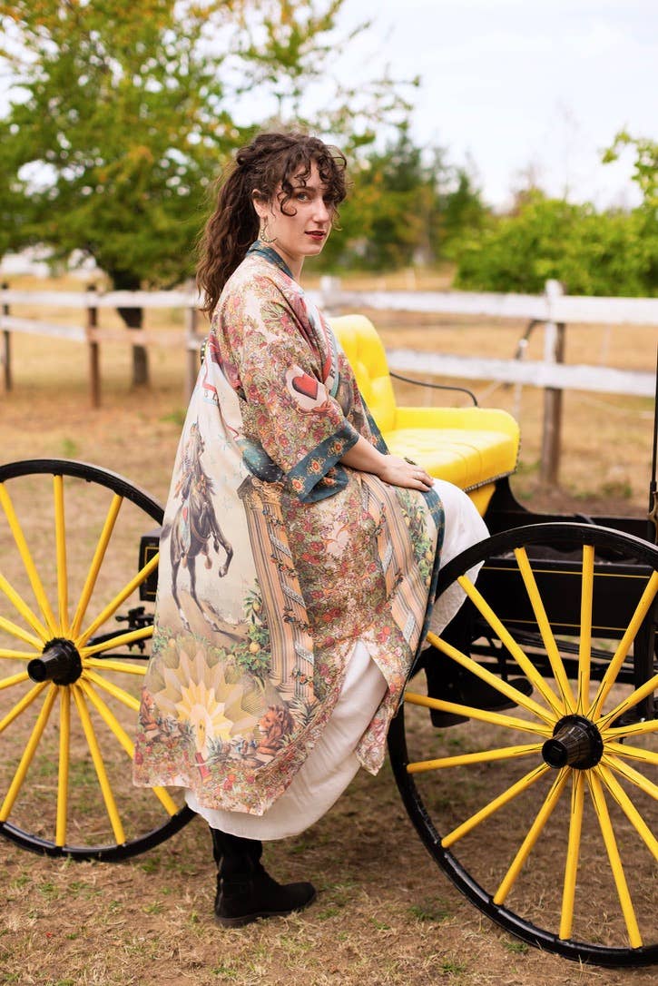 Love Revolution Opera Duster Kimono Robe w/ horse & florals