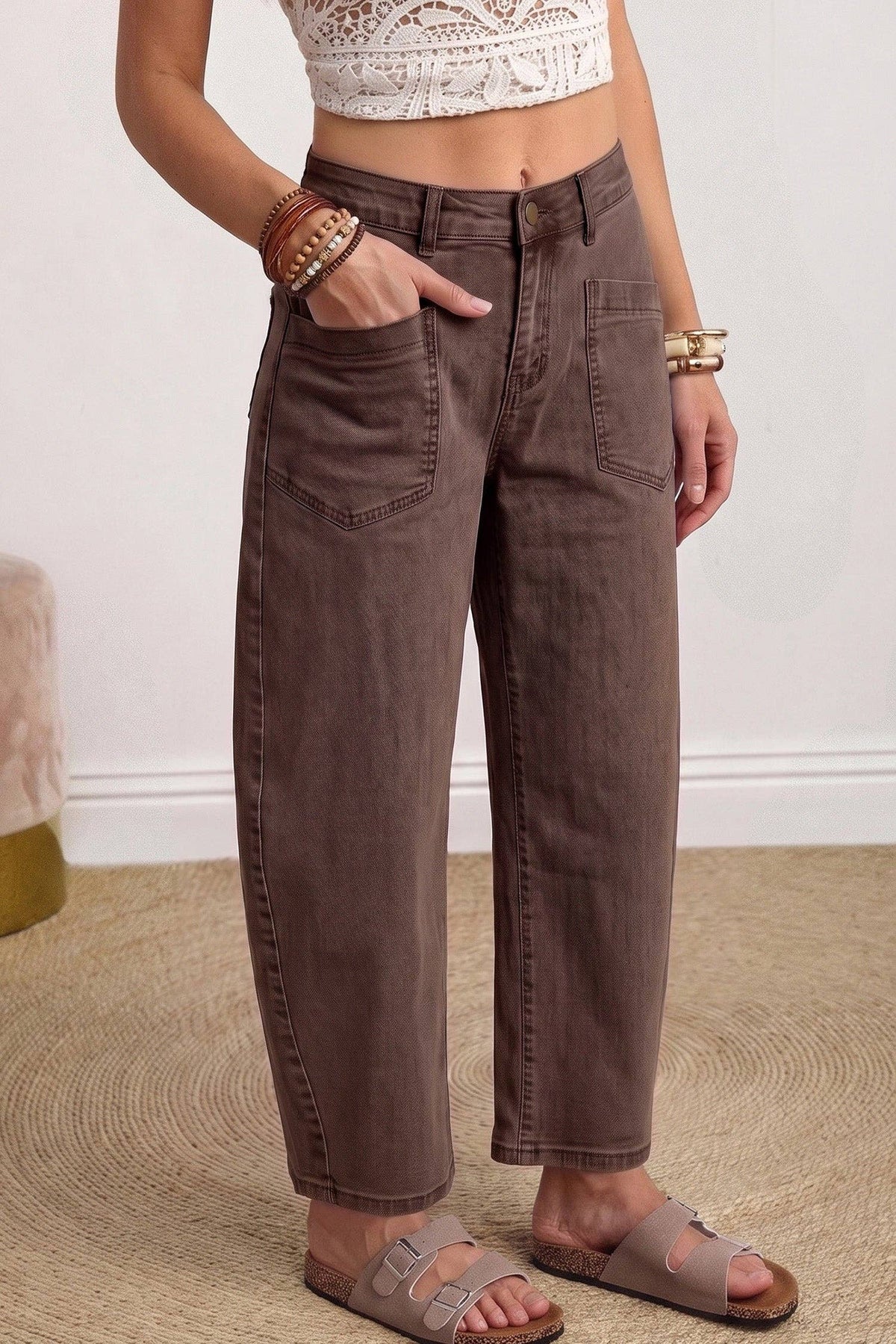Briar Coffee Barrel Jeans | Patch Pocket Denim