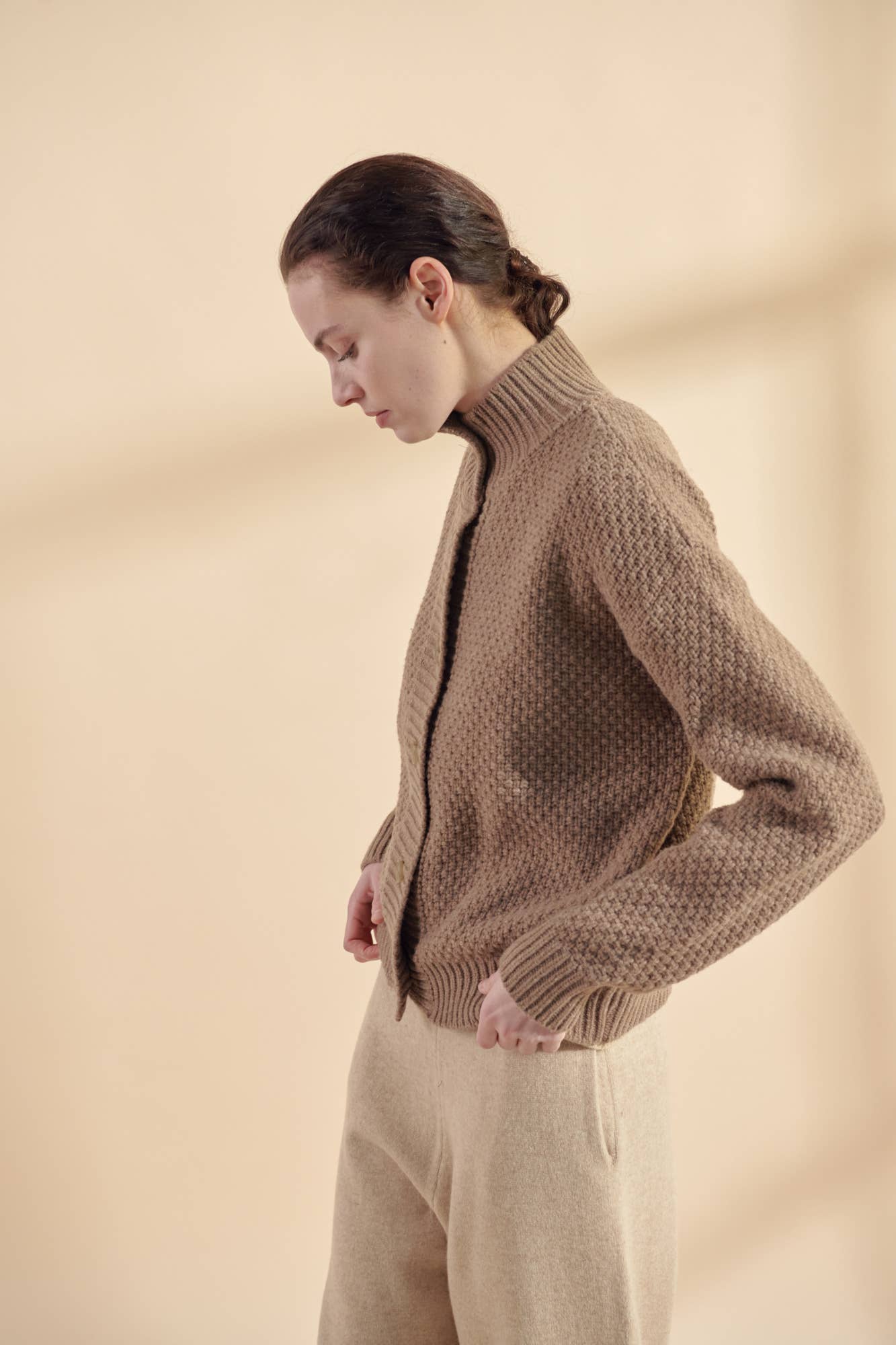 High neck wool sweater cardigan
