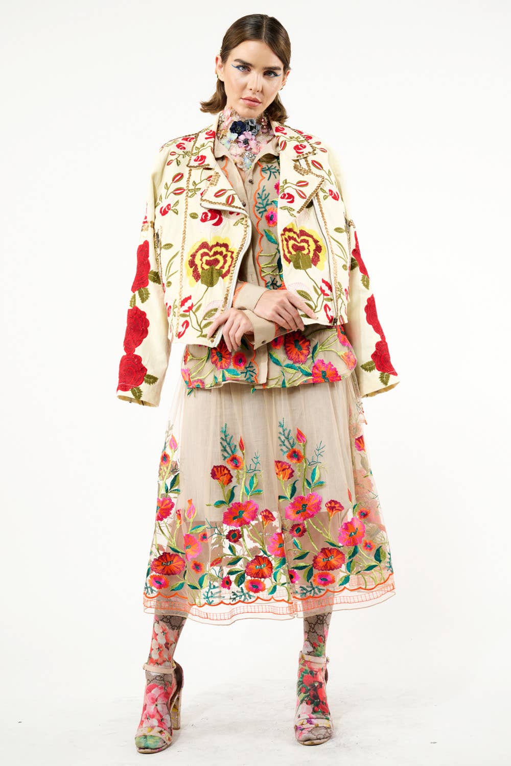 Carmen Embroidered Denim Motorcycle Jacket