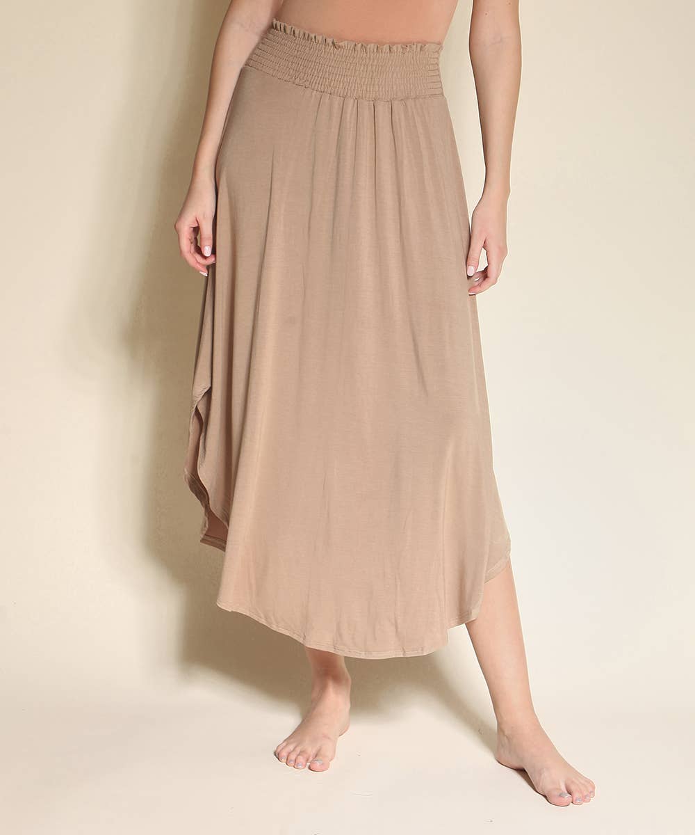 BAMBOO MAXI SKIRT WITH SMOCKED WAIST
