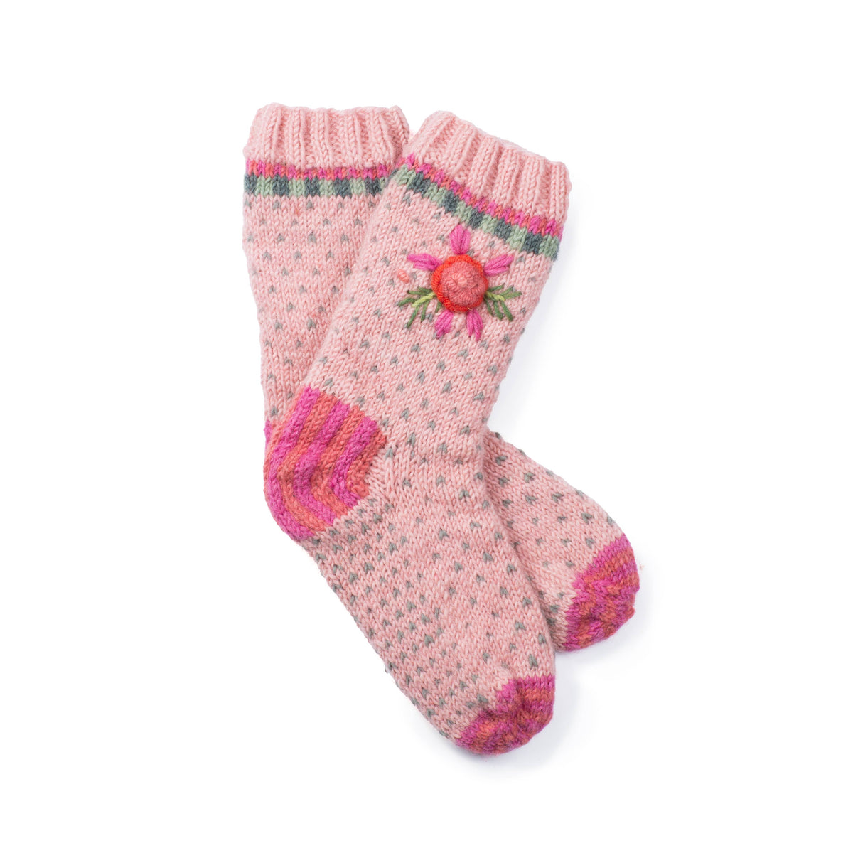 Aubrey Wool Socks Hand Knit With Embroidered Floral Detail