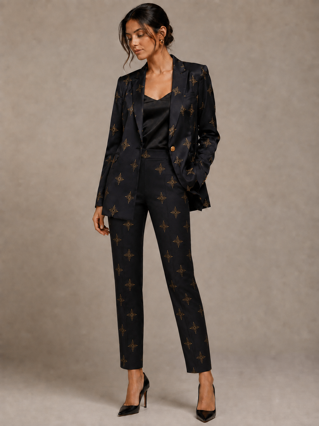 Aurelle Noir Motif Tailored Blazer