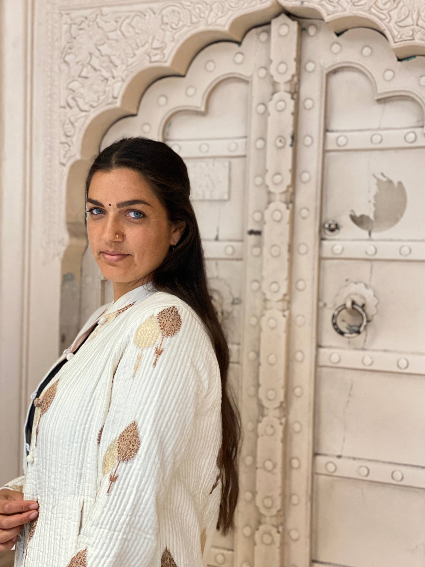 Long Quilted Daya Coat ~ White Silk