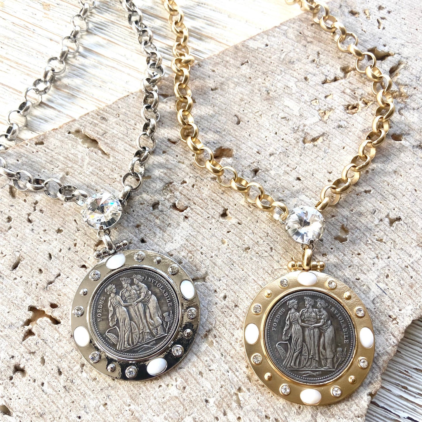 Three graces coin necklace Greece women friend sister gift