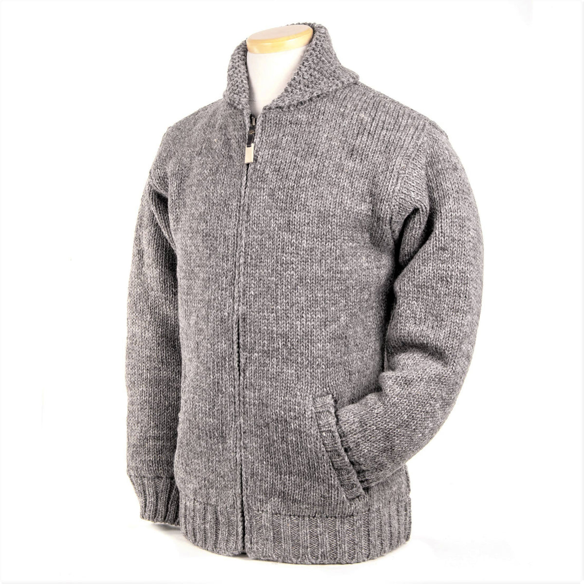 Lodge Hand Crafted Wool Sweater – Shawl Collar Zip Jacket
